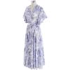 imageCHICWISH Women Summer V Neck FauxWrap Dress Branch Printed Casual Long Dress Flutter Short Sleeve Maxi Dresses with BeltLilac