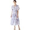 imageCHICWISH Women Summer V Neck FauxWrap Dress Branch Printed Casual Long Dress Flutter Short Sleeve Maxi Dresses with BeltLilac