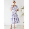 imageCHICWISH Women Summer V Neck FauxWrap Dress Branch Printed Casual Long Dress Flutter Short Sleeve Maxi Dresses with BeltLilac