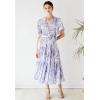 imageCHICWISH Women Summer V Neck FauxWrap Dress Branch Printed Casual Long Dress Flutter Short Sleeve Maxi Dresses with BeltLilac