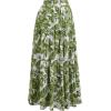 imageCHICWISH Women Tropical Floral Print Maxi Skirt Elastic Waist Summer Pleated Flowy Casual Vacation Hawaiian Long SkirtGreen