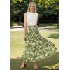 imageCHICWISH Women Tropical Floral Print Maxi Skirt Elastic Waist Summer Pleated Flowy Casual Vacation Hawaiian Long SkirtGreen