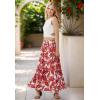 imageCHICWISH Women Tropical Floral Print Maxi Skirt Elastic Waist Summer Pleated Flowy Casual Vacation Hawaiian Long SkirtRed