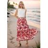 imageCHICWISH Women Tropical Floral Print Maxi Skirt Elastic Waist Summer Pleated Flowy Casual Vacation Hawaiian Long SkirtRed