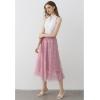 imageCHICWISH Women Tulle Mesh Midi Skirt Butterfly Embroidered High Waist ALine Flowy Fairy DoubleLayered Pink SkirtsPink