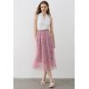 imageCHICWISH Women Tulle Mesh Midi Skirt Butterfly Embroidered High Waist ALine Flowy Fairy DoubleLayered Pink SkirtsPink