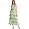 imageCHICWISH Women V Neck Sleeveless Cotton Midi Dress Lemon Printed Button Beach Vacation Summer Long Dress with Side PocketsGreen