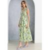 imageCHICWISH Women V Neck Sleeveless Cotton Midi Dress Lemon Printed Button Beach Vacation Summer Long Dress with Side PocketsGreen