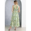 imageCHICWISH Women V Neck Sleeveless Cotton Midi Dress Lemon Printed Button Beach Vacation Summer Long Dress with Side PocketsGreen