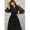 imageCHICWISH Womens 3D Posy Mesh Wrap Puff Sleeves Maxi DressBlack3d Posy Dress