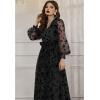 imageCHICWISH Womens 3D Posy Mesh Wrap Puff Sleeves Maxi DressBlack3d Posy Dress