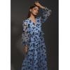 imageCHICWISH Womens 3D Posy Mesh Wrap Puff Sleeves Maxi DressBlue3d Posy Dress