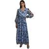 imageCHICWISH Womens 3D Posy Mesh Wrap Puff Sleeves Maxi DressBlue3d Posy Dress