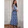 imageCHICWISH Womens 3D Posy Mesh Wrap Puff Sleeves Maxi DressBlue3d Posy Dress