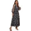 imageCHICWISH Womens 3D Posy Mesh Wrap Puff Sleeves Maxi DressGrey3d Posy Dress