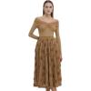 imageCHICWISH Womens 3D Rose Openwork Elastic Waist Cotton Casual Midi SkirtCamel