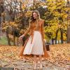 imageCHICWISH Womens BlackDark GreenCaramelCreamViolet Front Pleats Splicing Belted HiLo Knit Midi DressCaramel