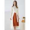 imageCHICWISH Womens BlackDark GreenCaramelCreamViolet Front Pleats Splicing Belted HiLo Knit Midi DressCream