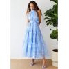 imageCHICWISH Womens Hot PinkBlue Check Halter Neck Tie Waist Maxi DressBlue