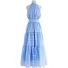 imageCHICWISH Womens Hot PinkBlue Check Halter Neck Tie Waist Maxi DressBlue