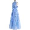 imageCHICWISH Womens Hot PinkBlue Check Halter Neck Tie Waist Maxi DressBlue