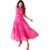imageCHICWISH Womens Hot PinkBlue Check Halter Neck Tie Waist Maxi DressHot Pink