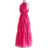 imageCHICWISH Womens Hot PinkBlue Check Halter Neck Tie Waist Maxi DressHot Pink