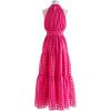 imageCHICWISH Womens Hot PinkBlue Check Halter Neck Tie Waist Maxi DressHot Pink