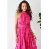 imageCHICWISH Womens Hot PinkBlue Check Halter Neck Tie Waist Maxi DressHot Pink