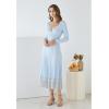 imageCHICWISH Womens LilacBlackCamelBaby Blue VNeck Soft Knit Contrast Hem Wrap Midi DressBaby Blue