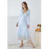 imageCHICWISH Womens LilacBlackCamelBaby Blue VNeck Soft Knit Contrast Hem Wrap Midi DressBaby Blue