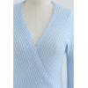 imageCHICWISH Womens LilacBlackCamelBaby Blue VNeck Soft Knit Contrast Hem Wrap Midi DressBaby Blue