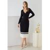 imageCHICWISH Womens LilacBlackCamelBaby Blue VNeck Soft Knit Contrast Hem Wrap Midi DressBlack