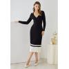 imageCHICWISH Womens LilacBlackCamelBaby Blue VNeck Soft Knit Contrast Hem Wrap Midi DressBlack