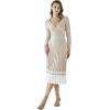 imageCHICWISH Womens LilacBlackCamelBaby Blue VNeck Soft Knit Contrast Hem Wrap Midi DressCamel