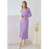 imageCHICWISH Womens LilacBlackCamelBaby Blue VNeck Soft Knit Contrast Hem Wrap Midi DressLilac
