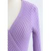 imageCHICWISH Womens LilacBlackCamelBaby Blue VNeck Soft Knit Contrast Hem Wrap Midi DressLilac