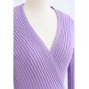 imageCHICWISH Womens LilacBlackCamelBaby Blue VNeck Soft Knit Contrast Hem Wrap Midi DressLilac