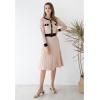 imageCHICWISH Womens Nude Pink LongSleeve Belted Contrast Color Pleated Buttoned Knit DressNude Pinklongsleeve