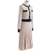 imageCHICWISH Womens Nude Pink LongSleeve Belted Contrast Color Pleated Buttoned Knit DressNude Pinklongsleeve