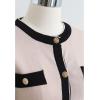 imageCHICWISH Womens Nude Pink LongSleeve Belted Contrast Color Pleated Buttoned Knit DressNude Pinklongsleeve