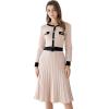 imageCHICWISH Womens Nude Pink LongSleeve Belted Contrast Color Pleated Buttoned Knit DressNude Pinklongsleeve