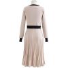 imageCHICWISH Womens Nude Pink LongSleeve Belted Contrast Color Pleated Buttoned Knit DressNude Pinklongsleeve