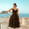 imageCHICWISH Womens Nude PinkBlack Tiered Layered Mesh Ballet Prom Party Tulle Tutu Aline Midi SkirtBlack