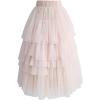 imageCHICWISH Womens Nude PinkBlack Tiered Layered Mesh Ballet Prom Party Tulle Tutu Aline Midi SkirtNude Pink