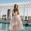imageCHICWISH Womens Nude PinkBlack Tiered Layered Mesh Ballet Prom Party Tulle Tutu Aline Midi SkirtNude Pink