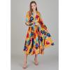 imageCHICWISH Womens Orange Floral Cut Out Back Pleated Satin DressOrange