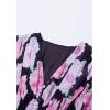 imageCHICWISH Womens OrangeLilacBlack VNeck Delicate Floral Print Buttons Shirred Chiffon Slit Maxi DressBlack