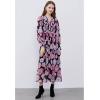 imageCHICWISH Womens OrangeLilacBlack VNeck Delicate Floral Print Buttons Shirred Chiffon Slit Maxi DressBlack