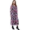 imageCHICWISH Womens OrangeLilacBlack VNeck Delicate Floral Print Buttons Shirred Chiffon Slit Maxi DressBlack